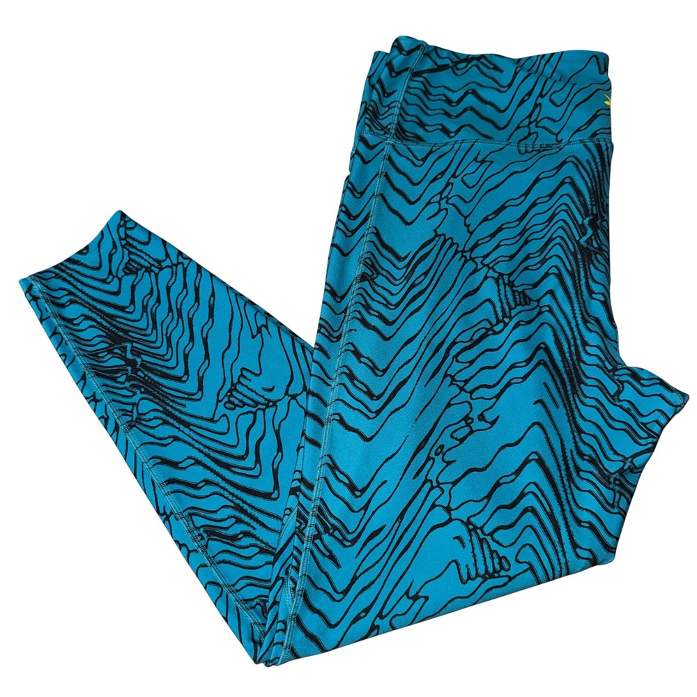 Reebok Speedwick Leggings 2XL Teal Blue Black Topographic Print Activewear